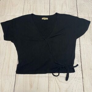 Madewell Black Ribbed Wrap Blouse Shirt Large